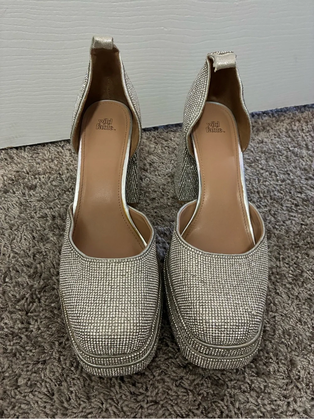 Wild fable Silver Rhinestone Platform Block Heel Pumps
